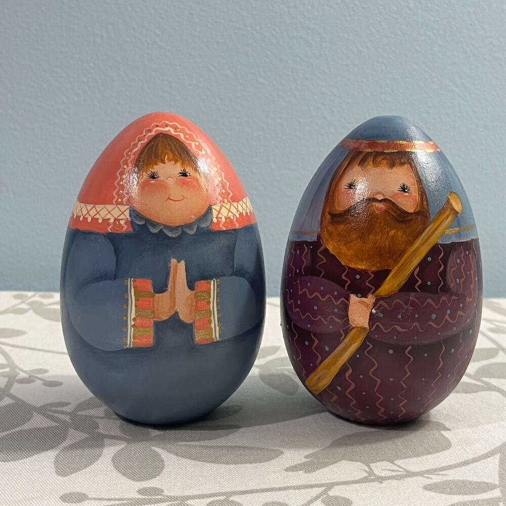 Hand Painted Wooden Mary Joseph Nativity Figures Folk Art Christmas Decor